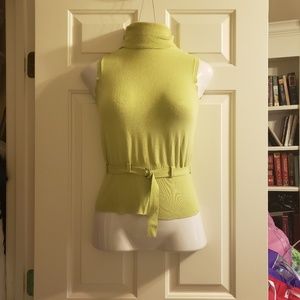 Cowl Neck Sweater with Belt - Lime Green